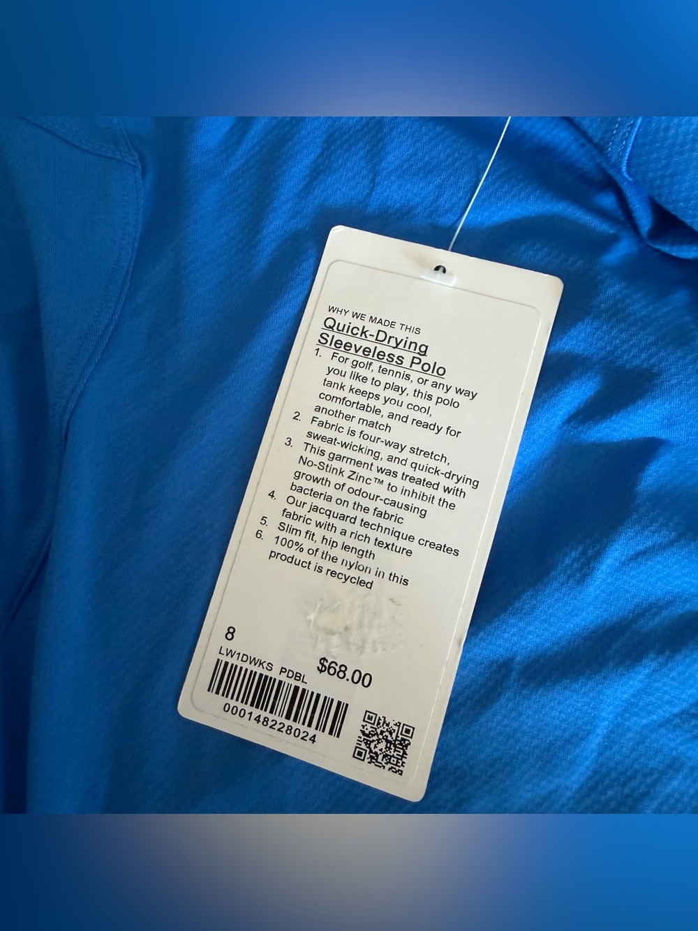 Lululemon Quick Dry Sleeveless Polo Shirt size 8 Pipe Dream Blue PDBL - Picture 7 of 7